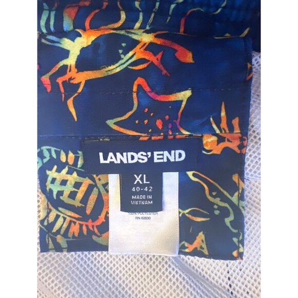 Lands End Mens XL Swim Trunks Ocean Print Polyester Summer Colorful - Picture 2 of 5